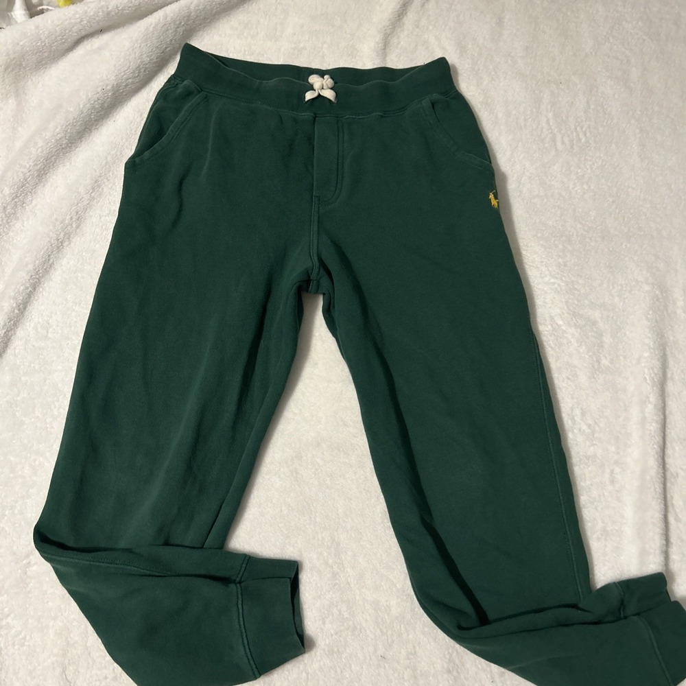 Polo Ralph Lauren Green Fleece‎ Jogger Sweatpants Yellow Pony Kids Youth 14-16